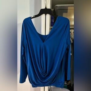 2xl SHEIN blue long sleeve draped v-neck top
